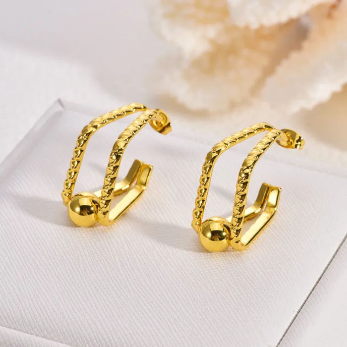 Gold Stainless Steel Statement Earrings for Women Elegant Bold Design Small Luxury Jewelry