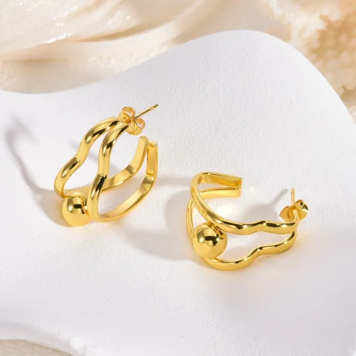 Gold Stainless Steel Statement Earrings for Women Elegant Bold Design Small Luxury Jewelry