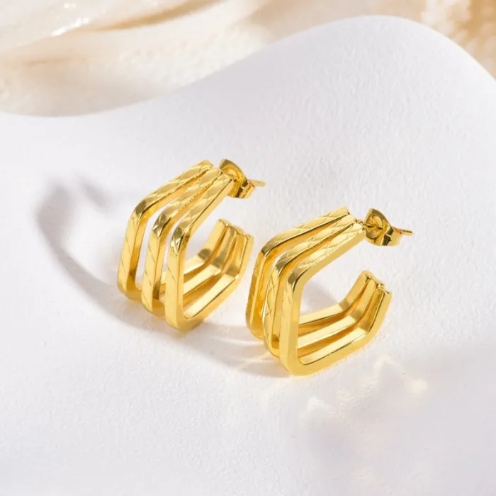 Gold Stainless Steel Statement Earrings for Women Elegant Bold Design Small Luxury Jewelry