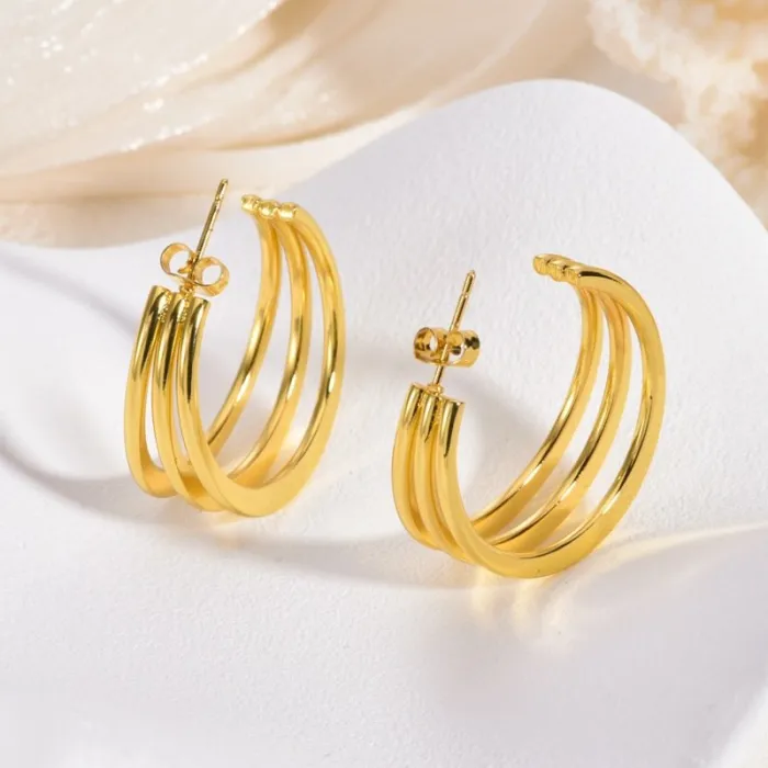 Gold Stainless Steel Statement Earrings for Women Elegant Bold Design Small Luxury Jewelry