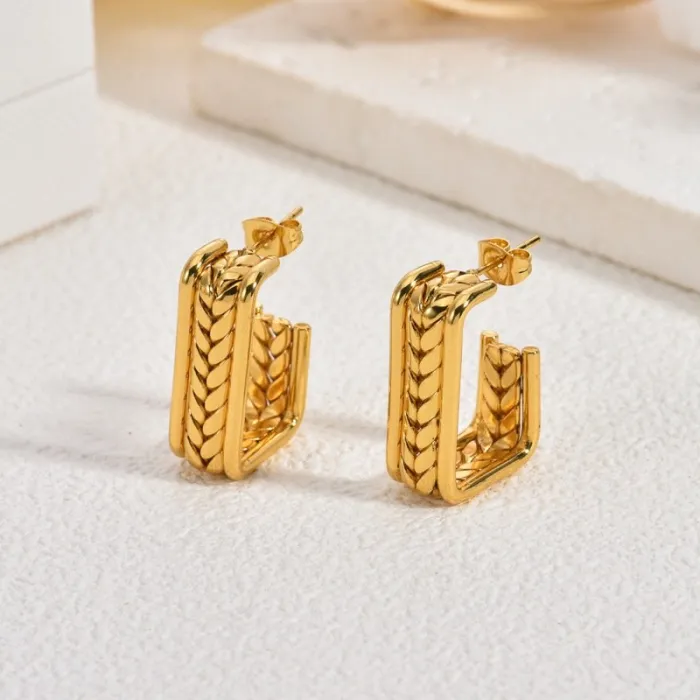 Vintage Stainless Steel Wheat Twist Earrings for Women Trendy Braided Metal Stud Jewelry