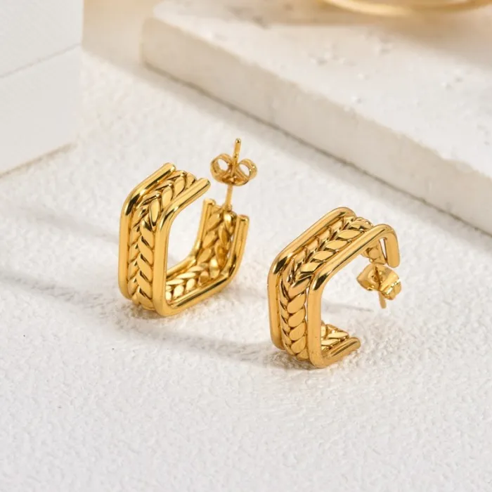 Vintage Stainless Steel Wheat Twist Earrings for Women Trendy Braided Metal Stud Jewelry