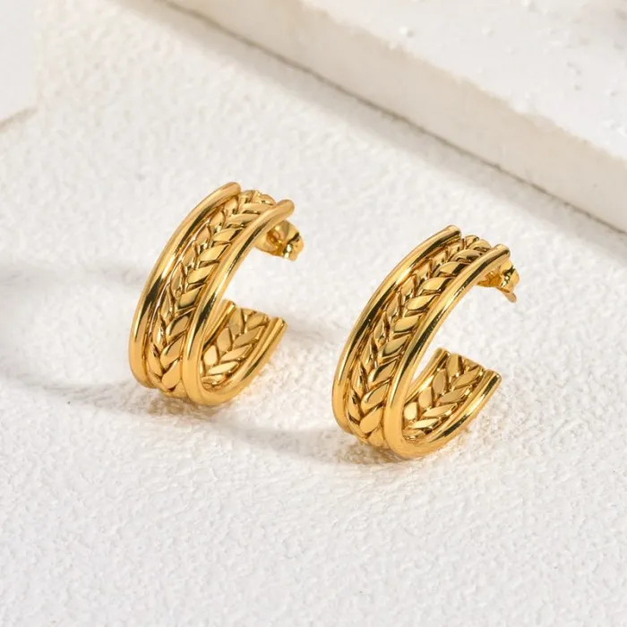 Vintage Stainless Steel Wheat Twist Earrings for Women Trendy Braided Metal Stud Jewelry