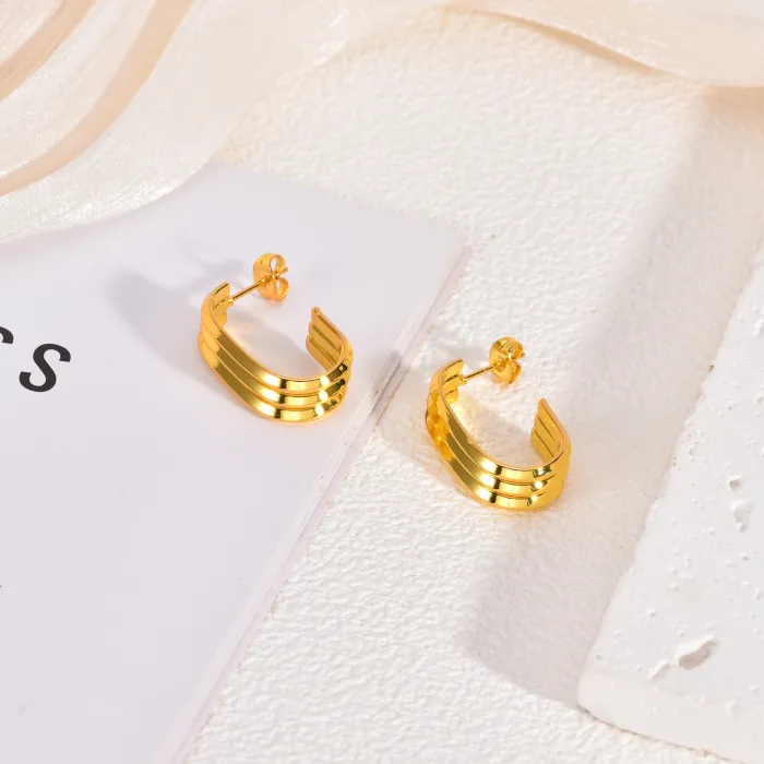 Geometric Gold Stainless Steel Earrings for Women Chic Retro Statement Stud Jewelry