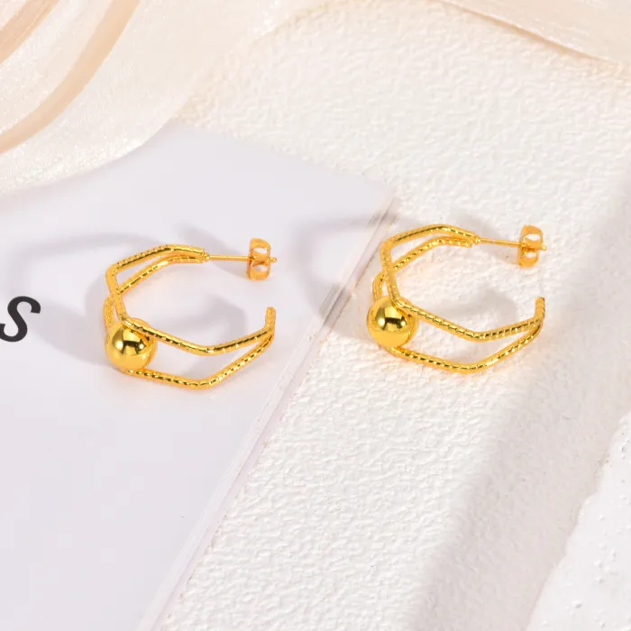 Geometric Gold Stainless Steel Earrings for Women Chic Retro Statement Stud Jewelry