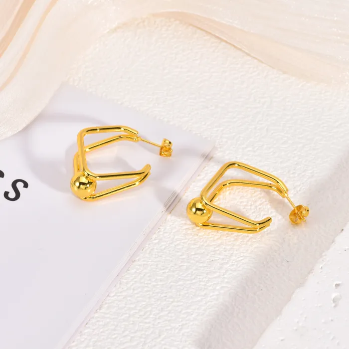 Geometric Gold Stainless Steel Earrings for Women Chic Retro Statement Stud Jewelry