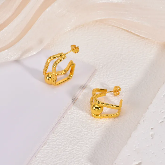 Geometric Gold Stainless Steel Earrings for Women Chic Retro Statement Stud Jewelry