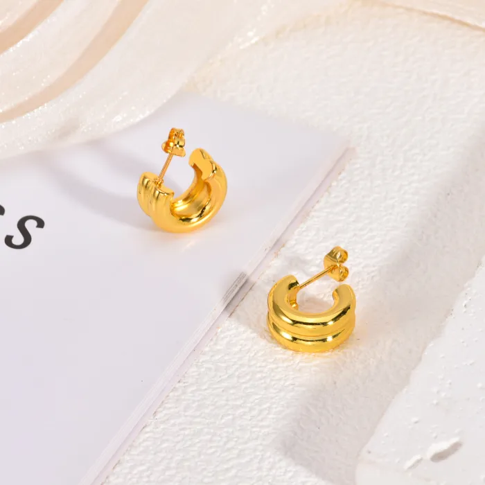 Geometric Gold Stainless Steel Earrings for Women Chic Retro Statement Stud Jewelry