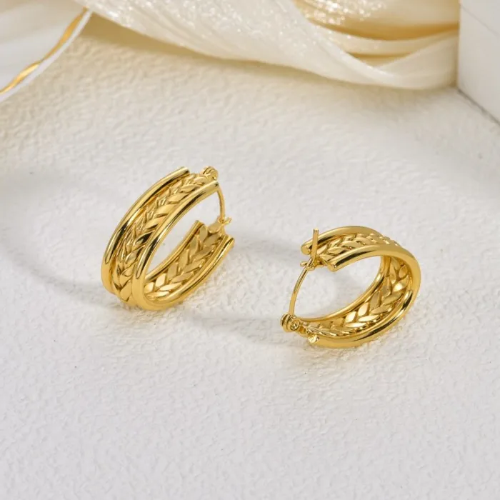 Golden Wheat Stainless Steel Earrings for Women Asymmetric Geometric Chic Statement Jewelry