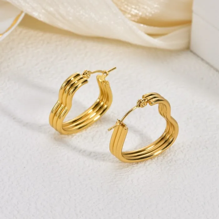 Golden Wheat Stainless Steel Earrings for Women Asymmetric Geometric Chic Statement Jewelry