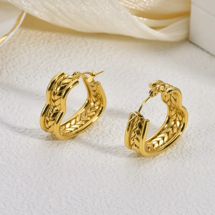 Golden Wheat Stainless Steel Earrings for Women Asymmetric Geometric Chic Statement Jewelry