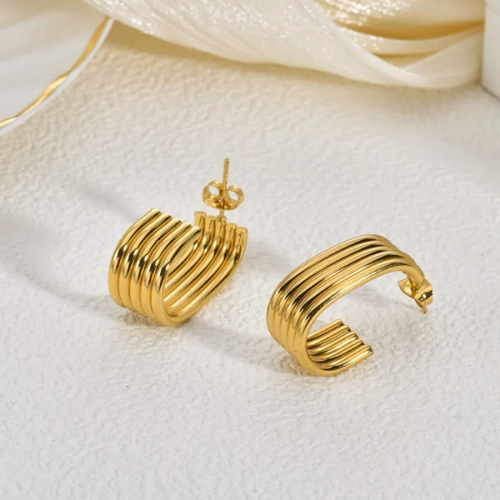 Golden Wheat Stainless Steel Earrings for Women Asymmetric Geometric Chic Statement Jewelry
