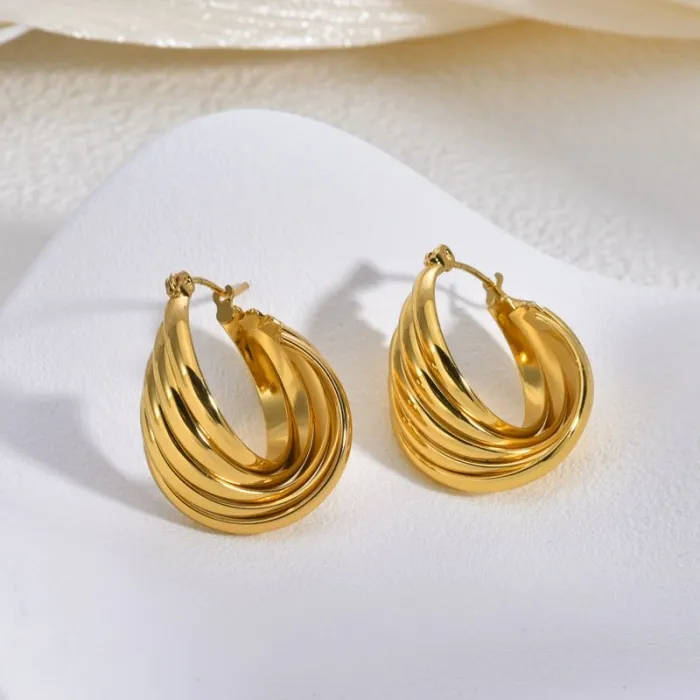 Vintage Stainless Steel Gold Line Earrings for Women Small Luxury Non-Fading Fashion Jewelry