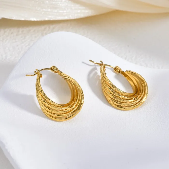 Vintage Stainless Steel Gold Line Earrings for Women Small Luxury Non-Fading Fashion Jewelry