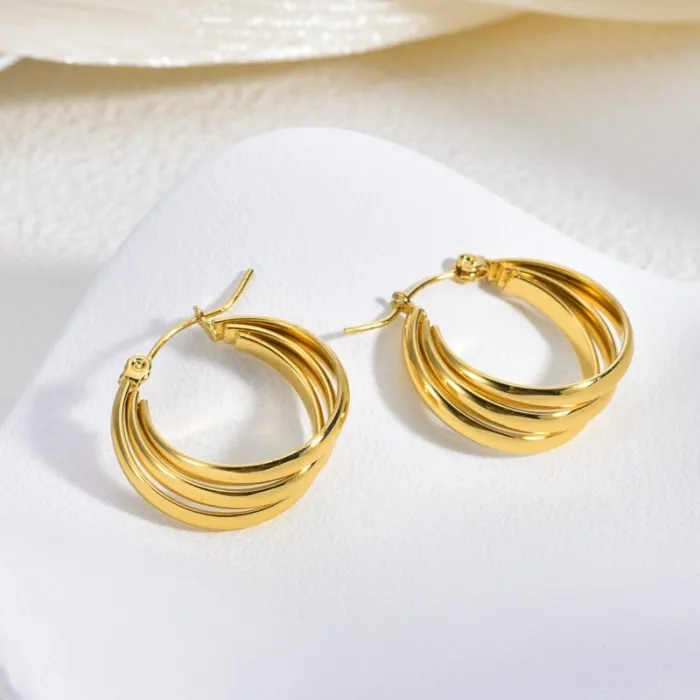 Vintage Stainless Steel Gold Line Earrings for Women Small Luxury Non-Fading Fashion Jewelry