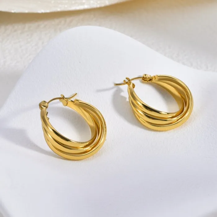 Vintage Stainless Steel Gold Line Earrings for Women Small Luxury Non-Fading Fashion Jewelry