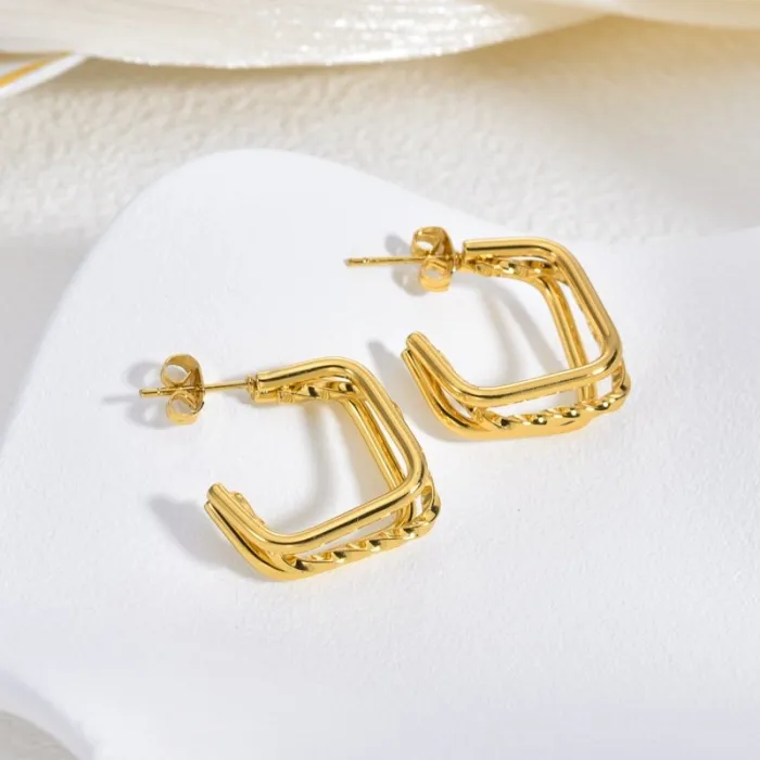 Vintage Geometric Gold Stainless Steel Earrings for Women Small Luxury Statement Design
