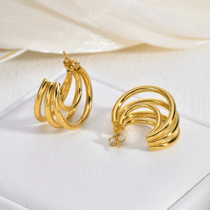 Elegant Irregular Gold Stainless Steel Earrings for Women Vintage Chic Small Luxury Style