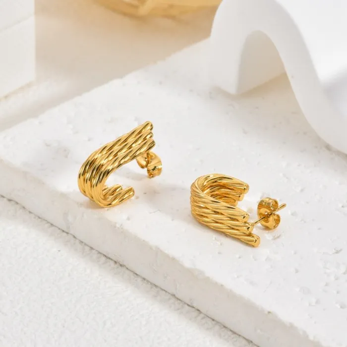 Vintage Geometric Yellow Stainless Steel Earrings for Women Small Luxury Irregular Design