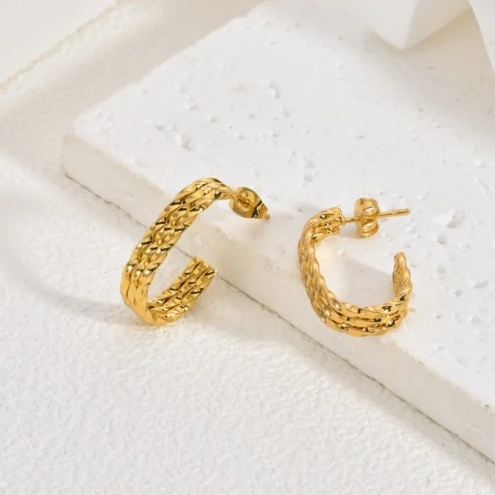 Vintage Geometric Yellow Stainless Steel Earrings for Women Small Luxury Irregular Design