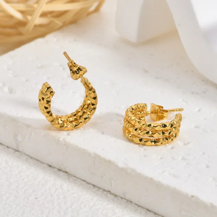 Vintage Geometric Yellow Stainless Steel Earrings for Women Small Luxury Irregular Design