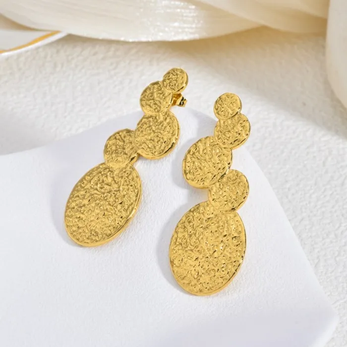 Vintage Gold Stainless Steel Earrings Bohemian Geometric Textured Statement Jewelry for Women