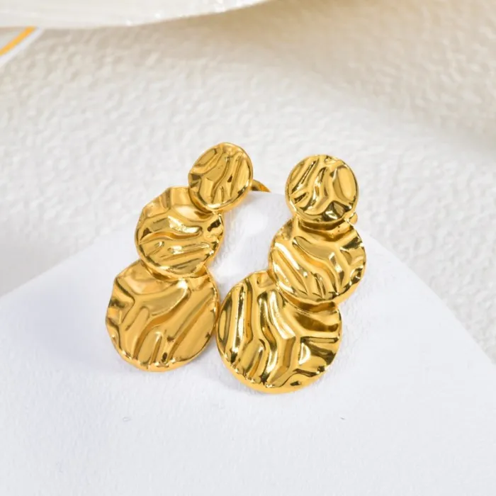 Vintage Gold Stainless Steel Earrings Bohemian Geometric Textured Statement Jewelry for Women