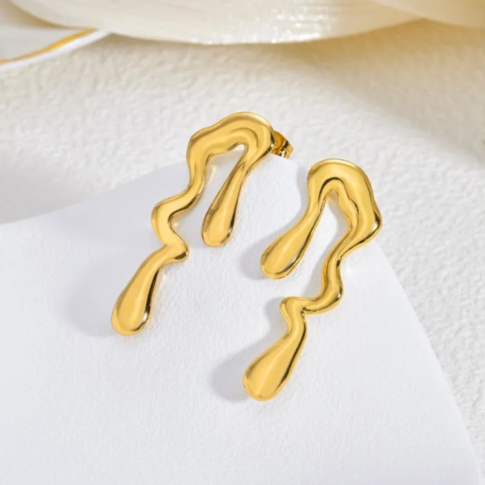 Vintage Gold Stainless Steel Earrings Bohemian Geometric Textured Statement Jewelry for Women