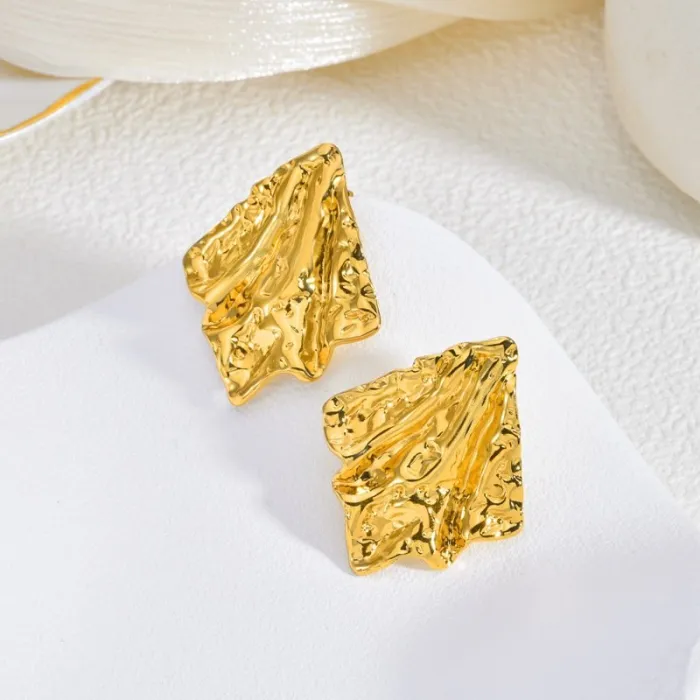 Vintage Gold Stainless Steel Earrings Bohemian Geometric Textured Statement Jewelry for Women