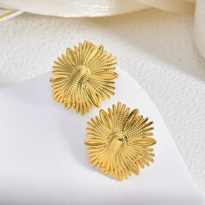 Vintage Gold Stainless Steel Earrings Bohemian Geometric Textured Statement Jewelry for Women