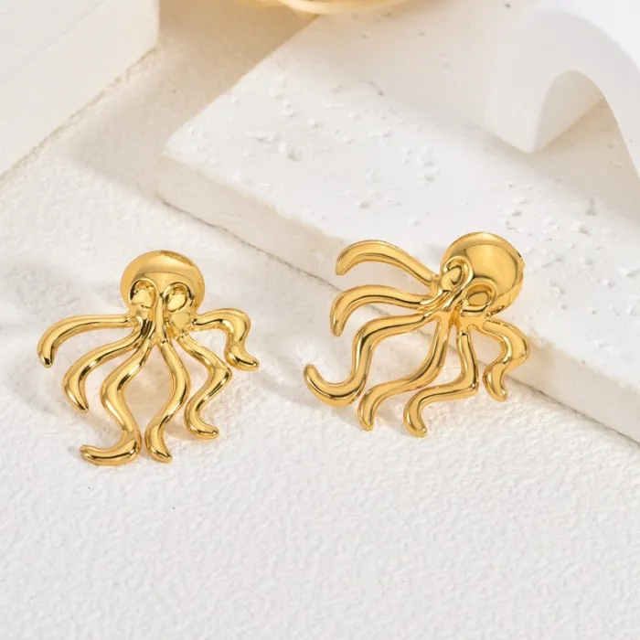 Vintage Butterfly and Octopus 18K Gold Stainless Steel Earrings for Women Geometric Design