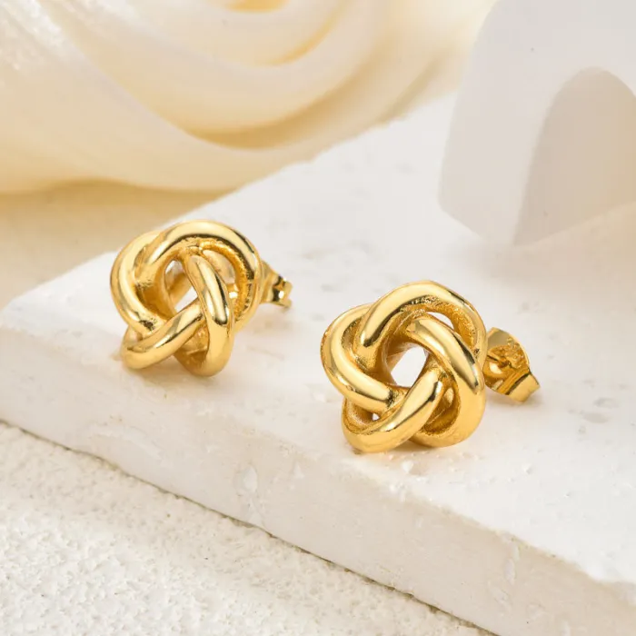 Vintage Luxury 18K Gold Bowknot Stainless Steel Earrings for Women – Elegant Statement Style