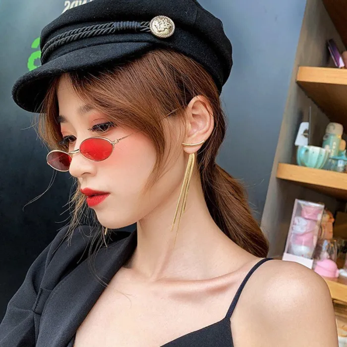 Korean INS Style Metal Tassel Long Earrings for Women – Minimalist Elegant Design