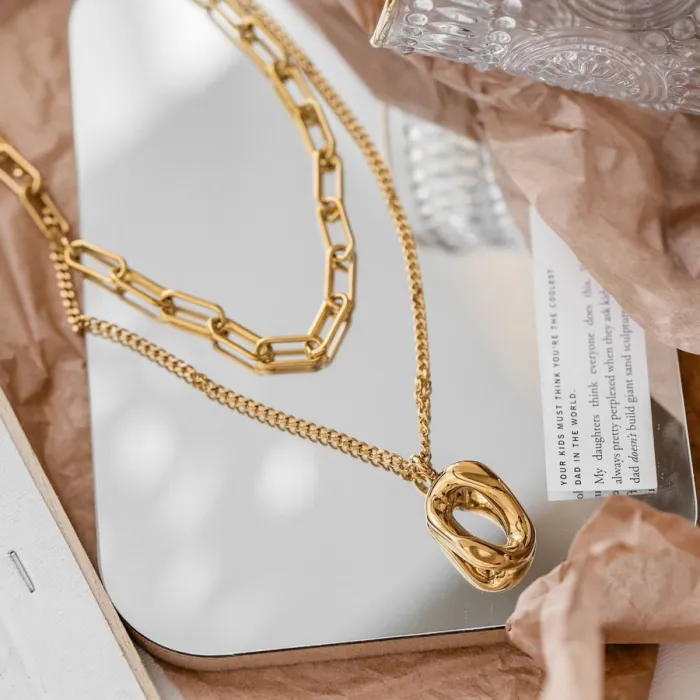 Geometric Double-Layer Titanium Steel Necklace – Minimalist Luxury Design Statement Chain