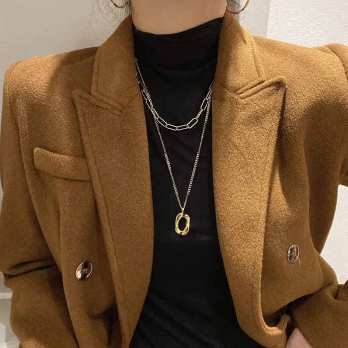 Geometric Double-Layer Titanium Steel Necklace – Minimalist Luxury Design Statement Chain