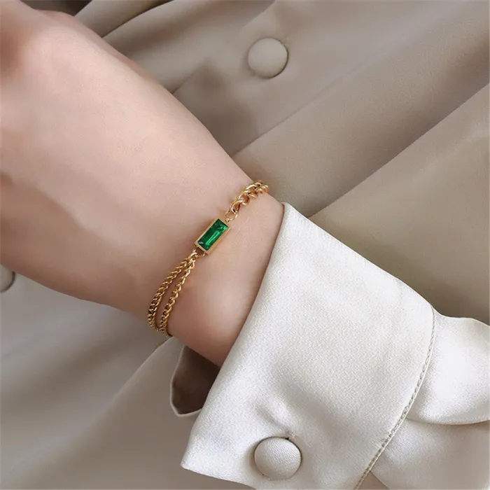 Wholesale Green Crystal Stainless Steel Necklace | Bulk Supplier & Factory Price Elegant Choker for Women