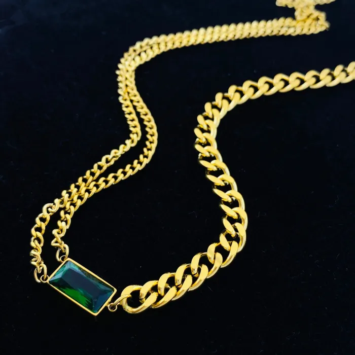 Wholesale Green Crystal Stainless Steel Necklace | Bulk Supplier & Factory Price Elegant Choker for Women