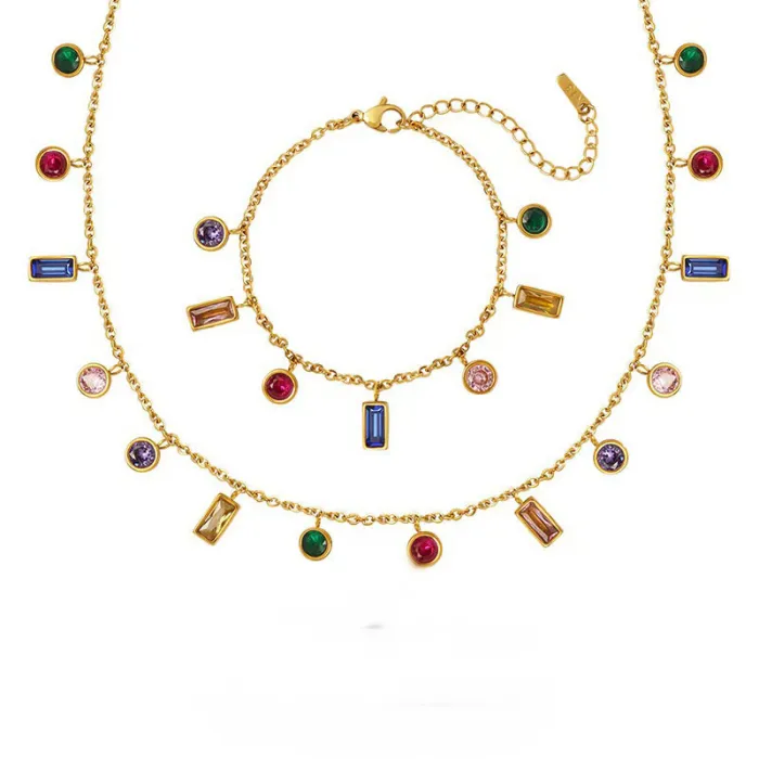 Wholesale Colorful Zircon Stainless Steel Necklace | Bulk Supplier & Factory Price Dopamine Style Jewelry