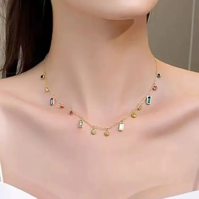 Wholesale Colorful Zircon Stainless Steel Necklace | Bulk Supplier & Factory Price Dopamine Style Jewelry