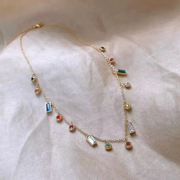 Wholesale Colorful Zircon Stainless Steel Necklace | Bulk Supplier & Factory Price Dopamine Style Jewelry