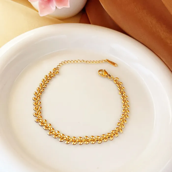 Wholesale Gold Wheat Chain Stainless Steel Necklace | Bulk Supplier & Factory Price Vintage Fashion Bracelet Set