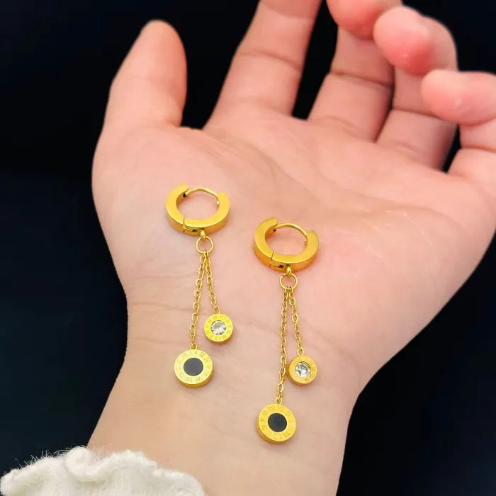 Wholesale Roman Pattern Stainless Steel Earrings | Bulk Supplier & Factory Price Trendy Long Drop Earrings for Women