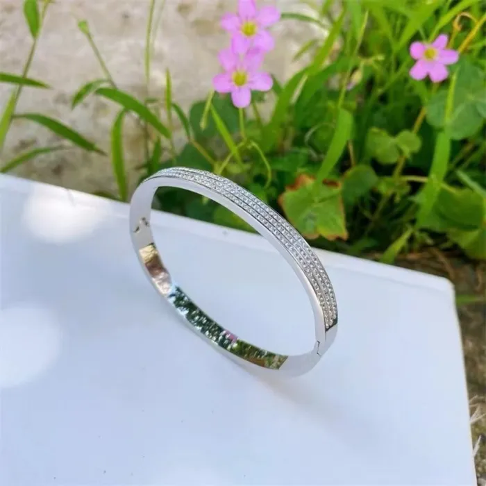Wholesale Chic Round Zircon Bangle | Bulk Supplier & Factory Price Modern Stainless Steel Bracelet for Women