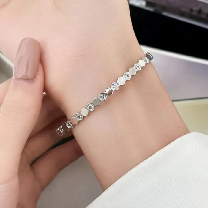 Wholesale Chic Round Zircon Bangle | Bulk Supplier & Factory Price Modern Stainless Steel Bracelet for Women