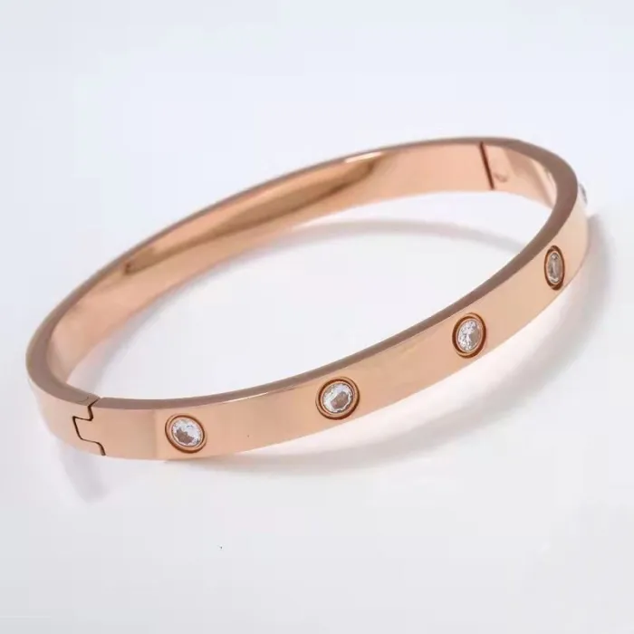 Wholesale Rose Gold Stainless Steel Couple Bangle | Bulk Supplier & Factory Price Unisex Zircon Luxury Bracelet