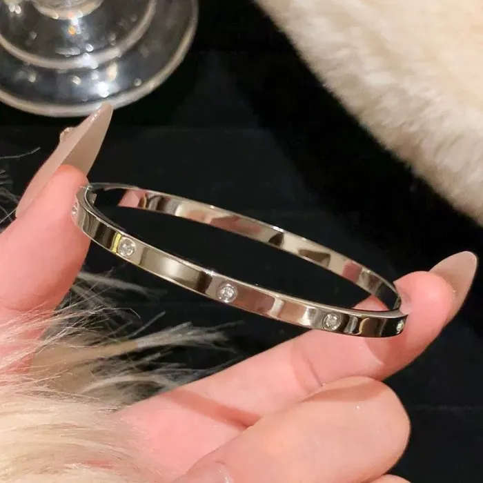 Wholesale Rose Gold Stainless Steel Couple Bangle | Bulk Supplier & Factory Price Unisex Zircon Luxury Bracelet