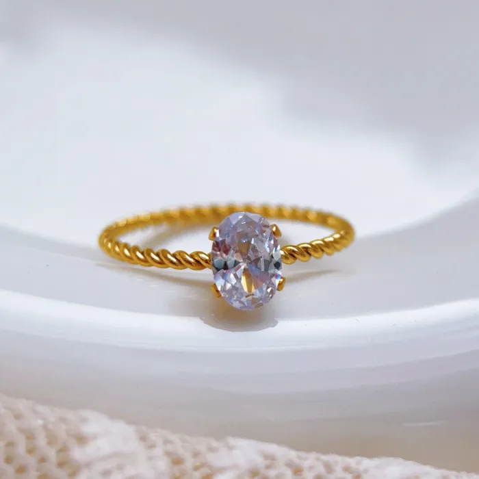 Wholesale Oval Zircon 18K Gold Plated Ring | Bulk Supplier & Factory Price Twisted Stainless Steel Fashion Jewelry