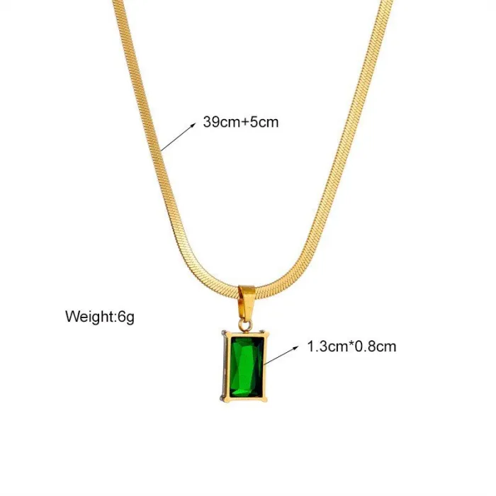 Wholesale Emerald Zircon Snake Chain Necklace | Bulk Supplier & Factory Price Stainless Steel Luxury Pendant for Women