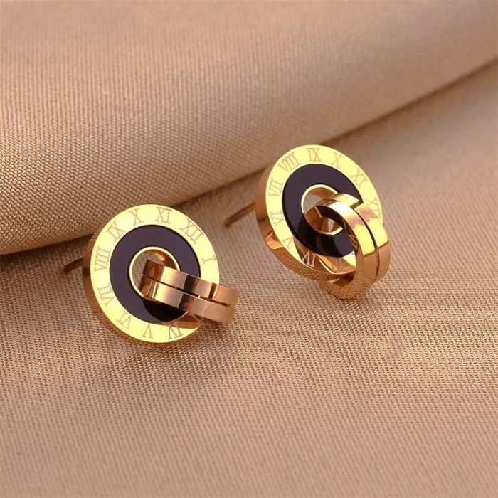 Wholesale Rose Gold Double Layer Hollow Earrings | Bulk Supplier & Factory Price Bohemian Stainless Steel Jewelry for Women
