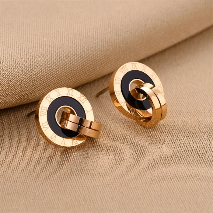 Wholesale Rose Gold Double Layer Hollow Earrings | Bulk Supplier & Factory Price Bohemian Stainless Steel Jewelry for Women